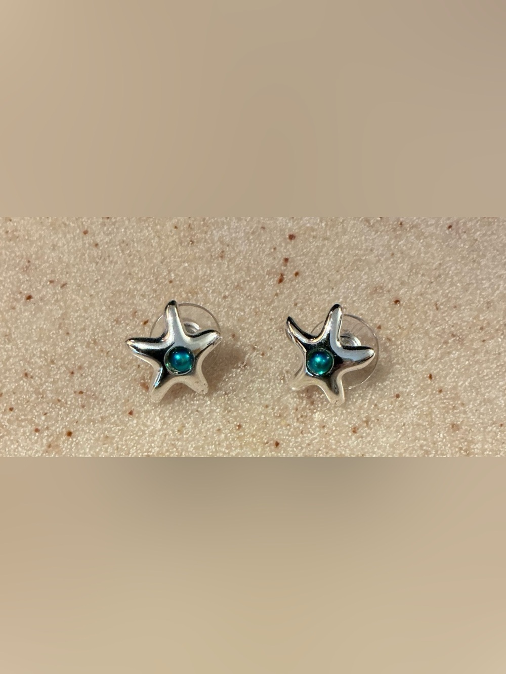 Monet Silver Starfish Earrings with Teal Center